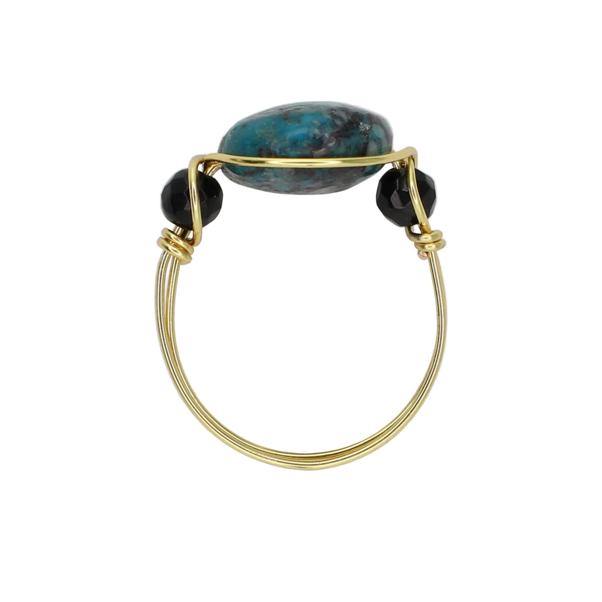 Chrysocolla and Onyx Triple Stone Ring