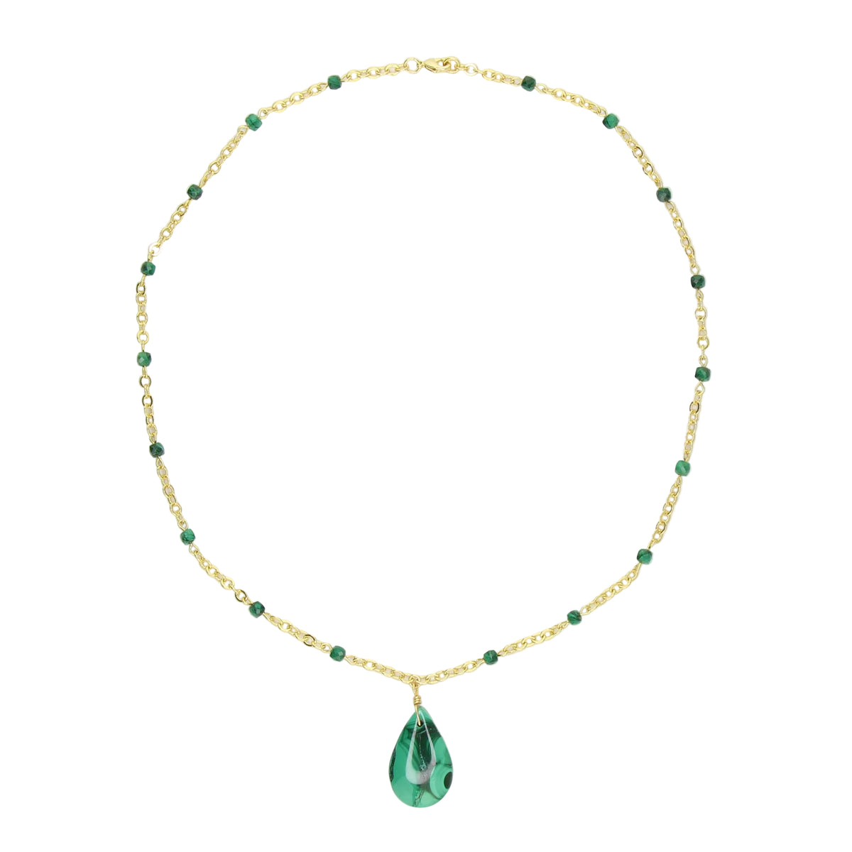Malachite Pendant Necklace with Gold Filled Satellite Chain