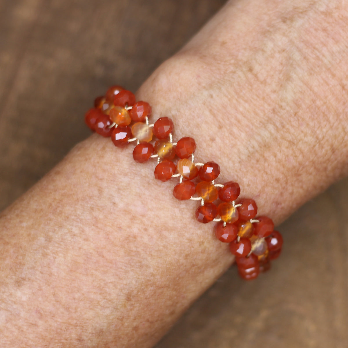 Red and Orange Carnelian Agate Woven Bracelet