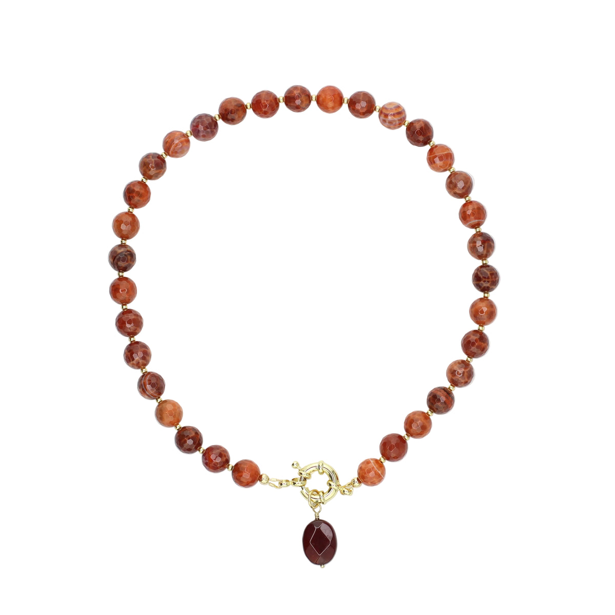 Fire Agate Necklace with Carnelian Pendant