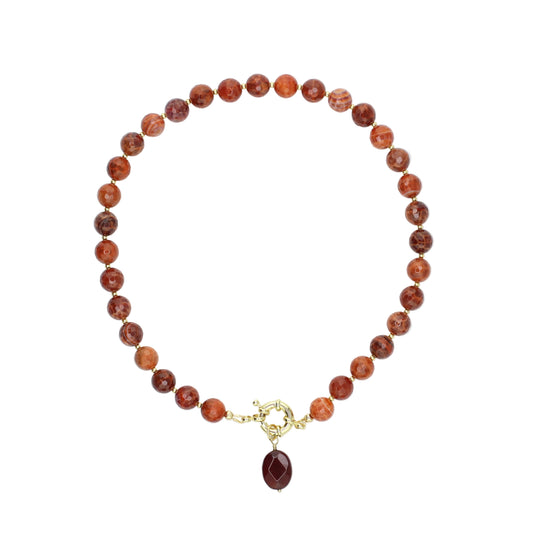 Fire Agate Necklace with Carnelian Pendant