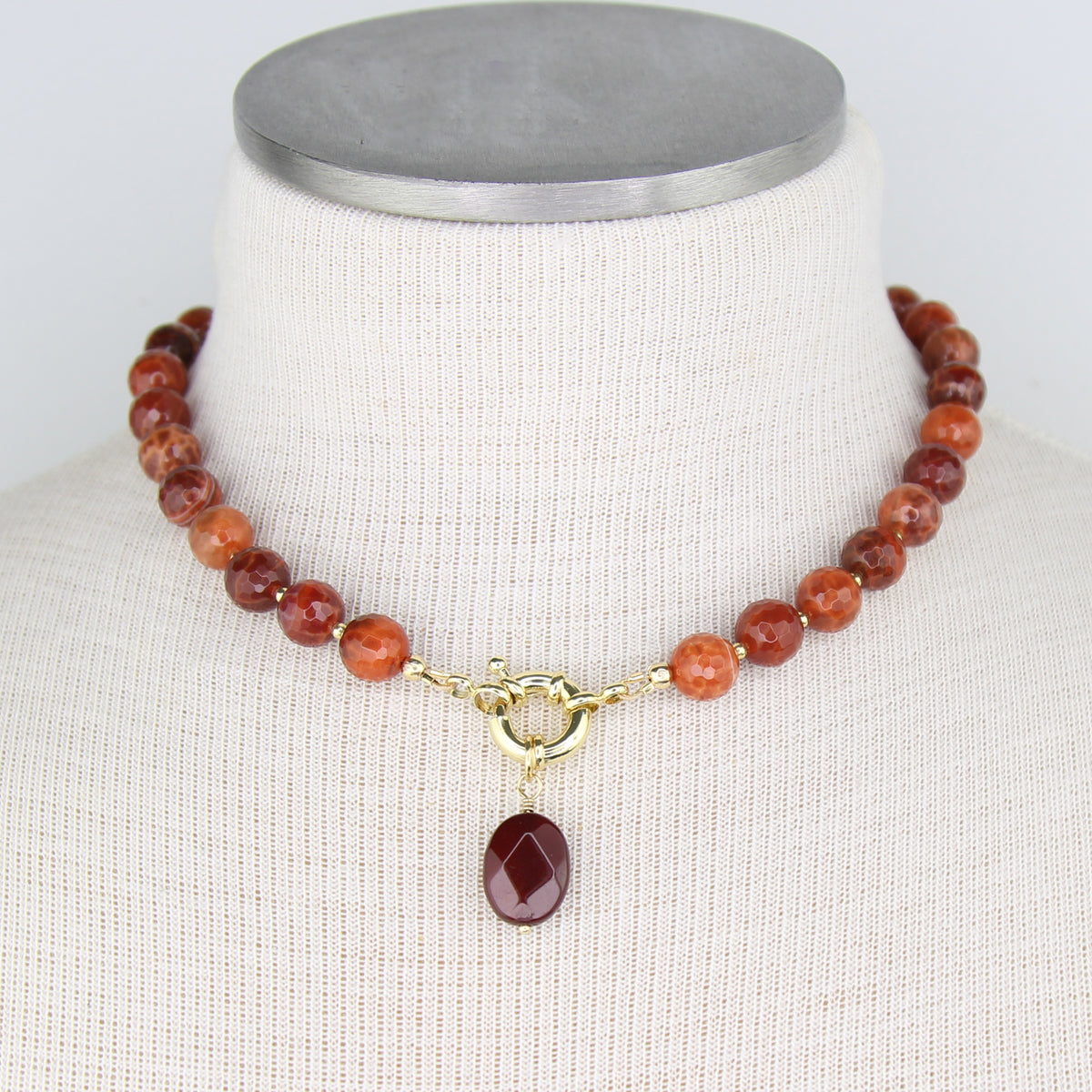 Fire Agate Necklace with Carnelian Pendant