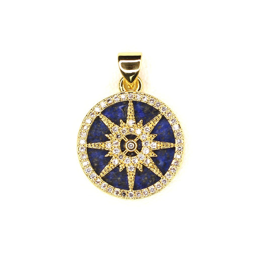 Gold, CZ & Lapis Lazuli Compass Charm