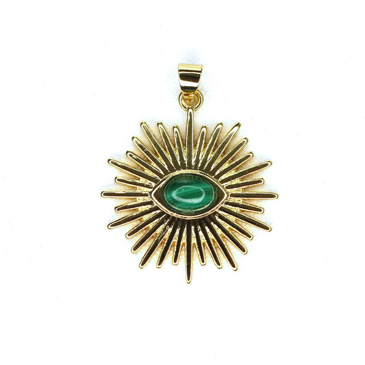 Gold and Malachite Evil Eye Charm