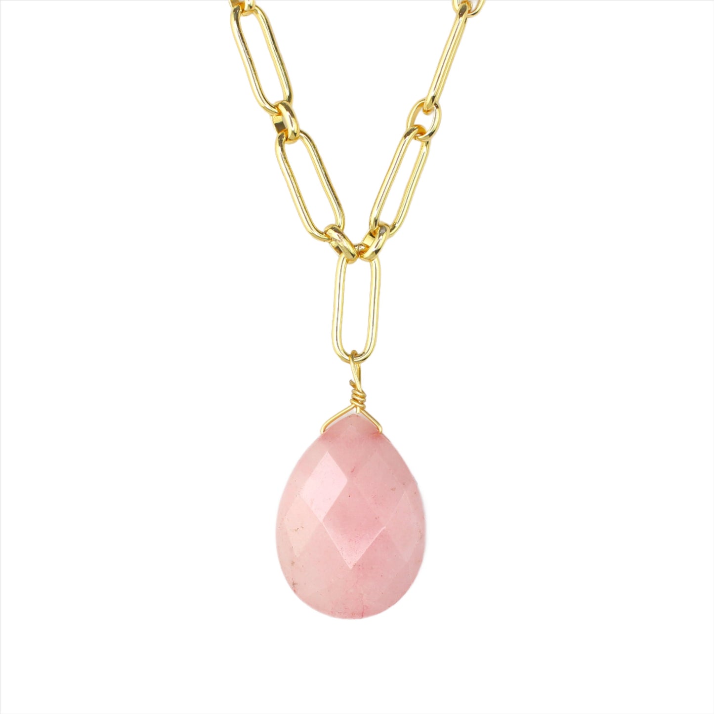 Rose Quartz & Gold Chain Necklace