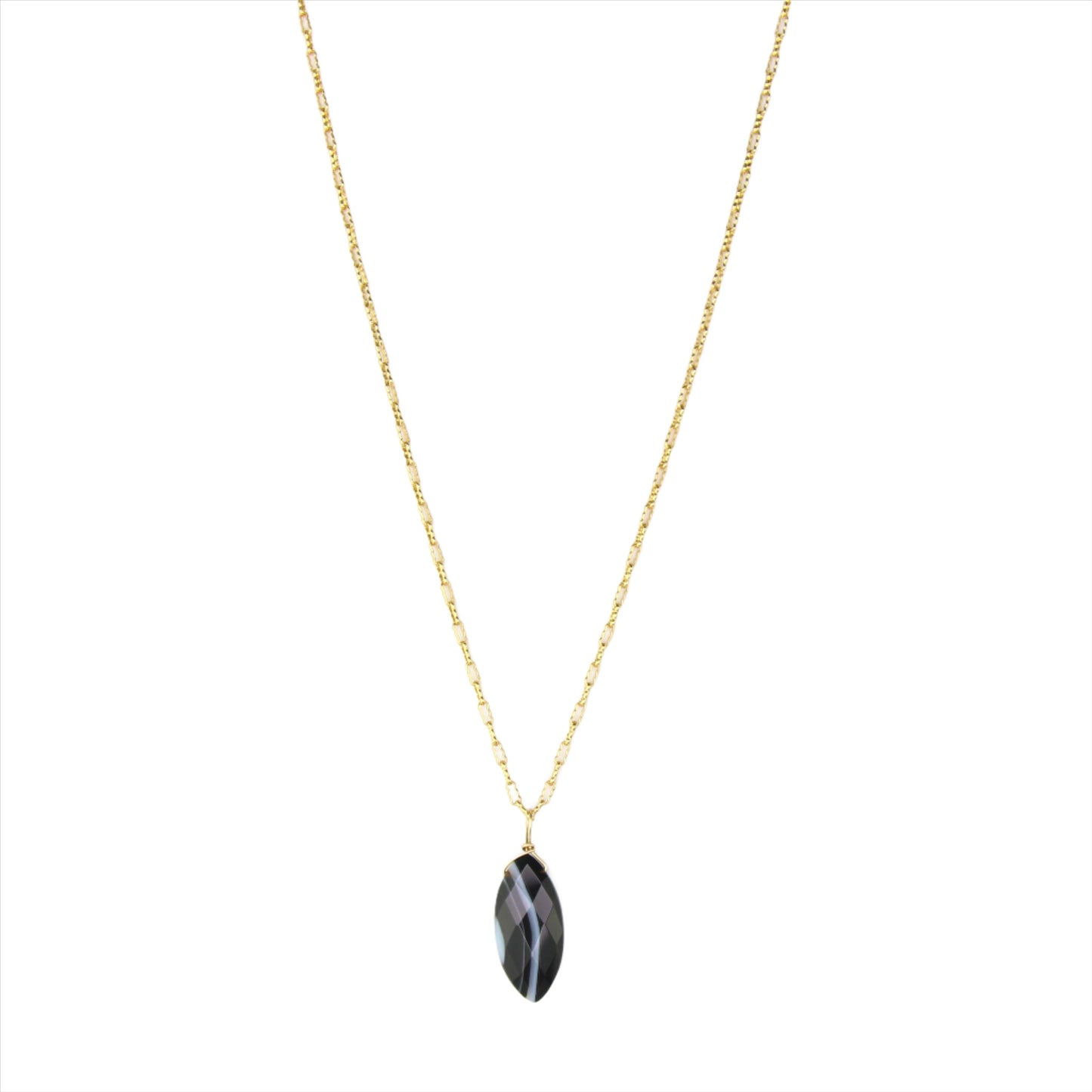 Black Sardonyx & Gold Chain Necklace