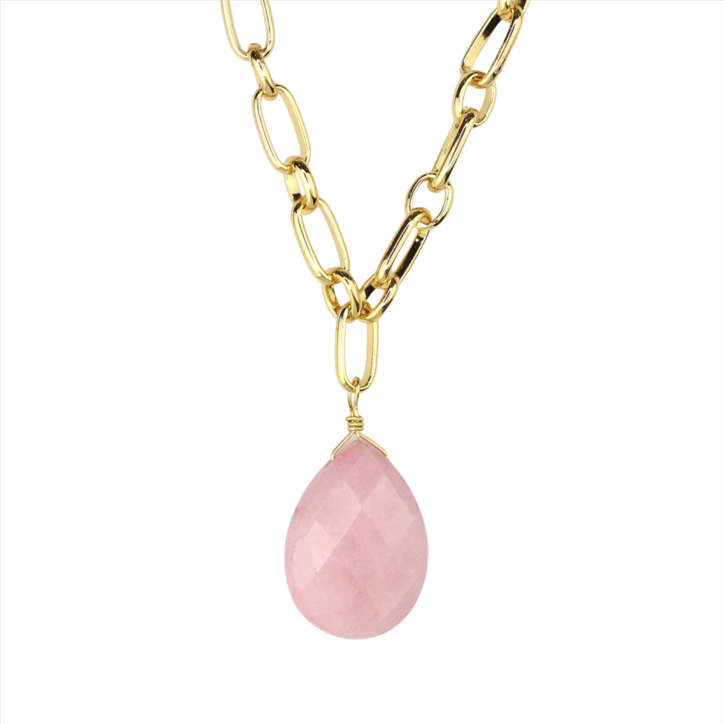 Rose Quartz & Gold Chain Necklace