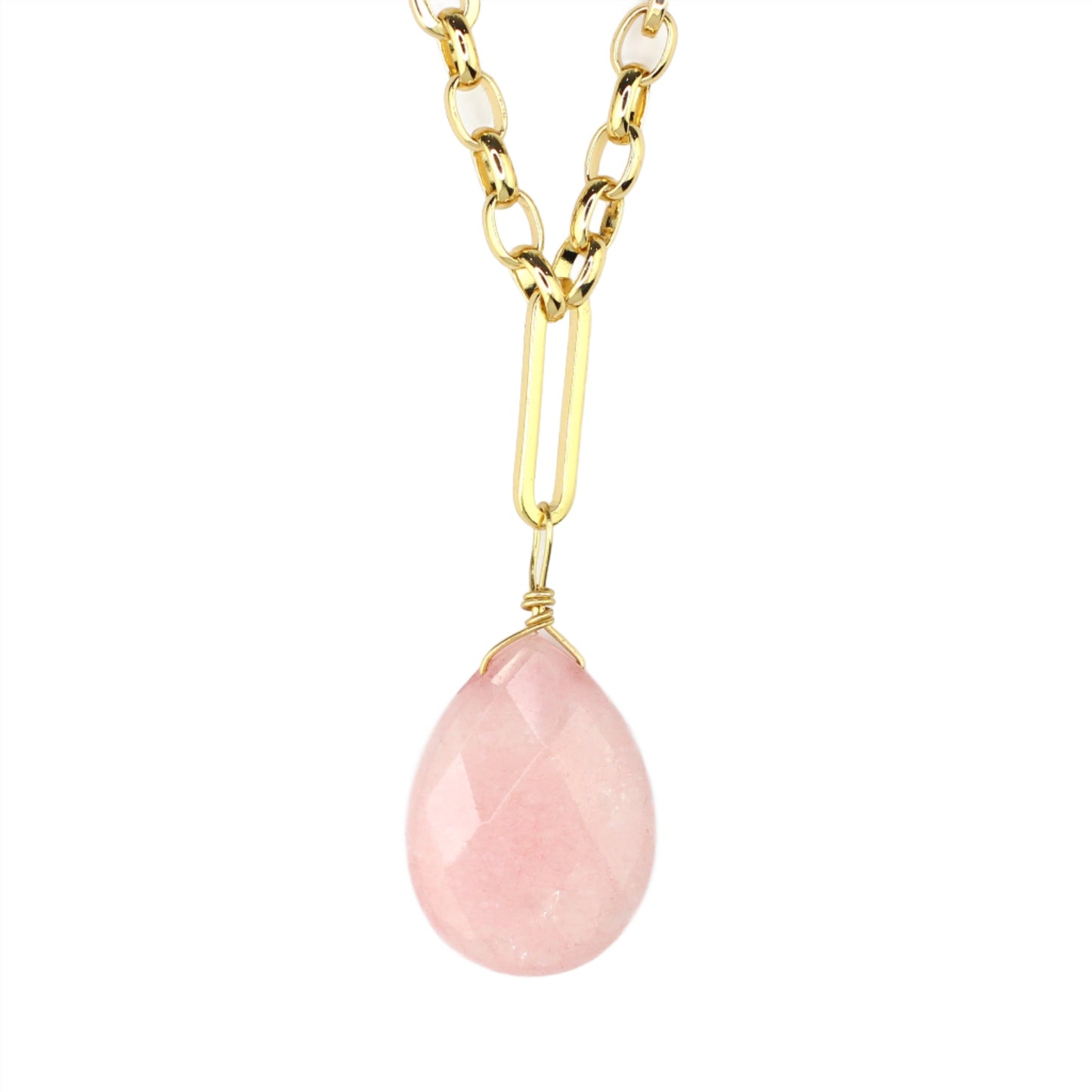 Rose Quartz & Gold Chain Necklace