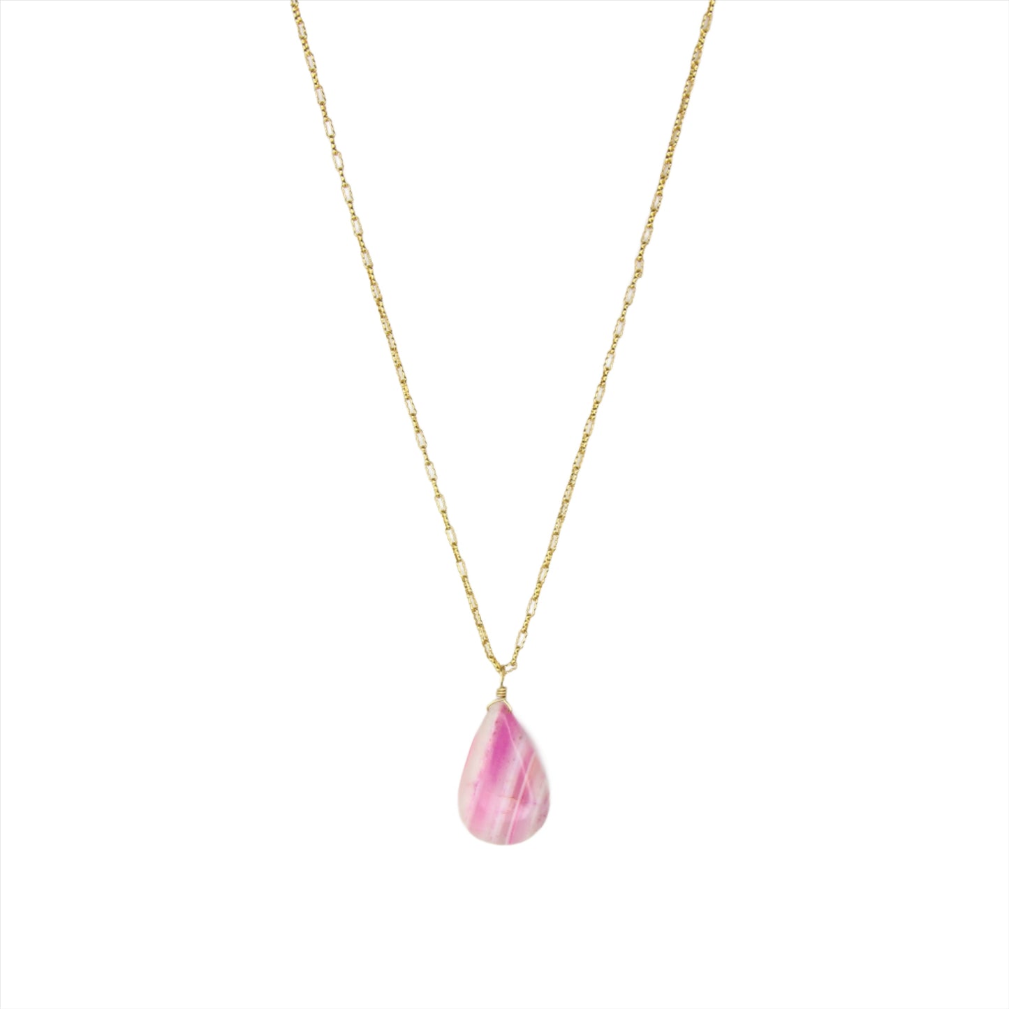 Pink Banded Agate & Gold Chain Necklace