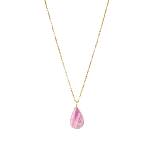 Pink Banded Agate & Gold Chain Necklace