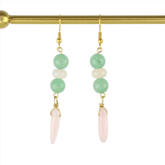 Rose Quartz & Green Aventurine Earrings