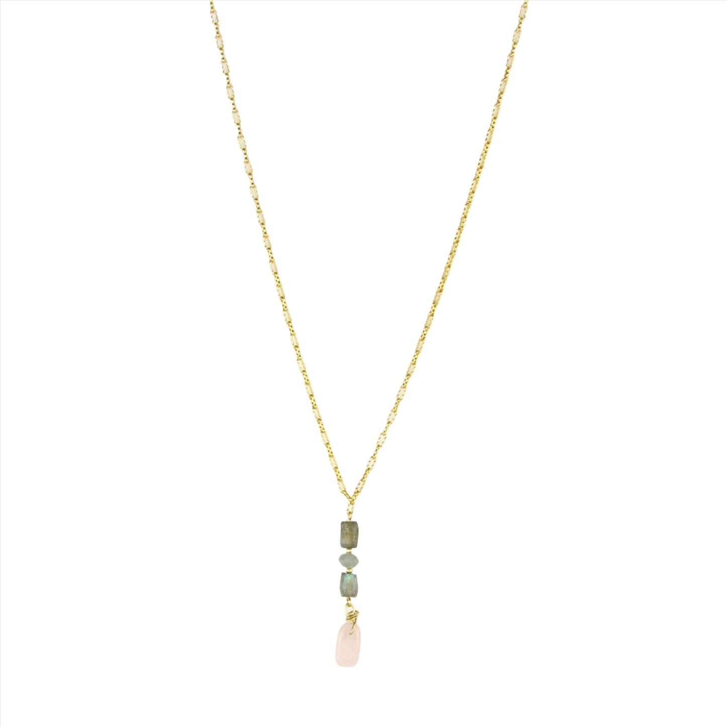 Labradorite, Cloudy Quartz & Rose Quartz on a Gold Chain Necklace