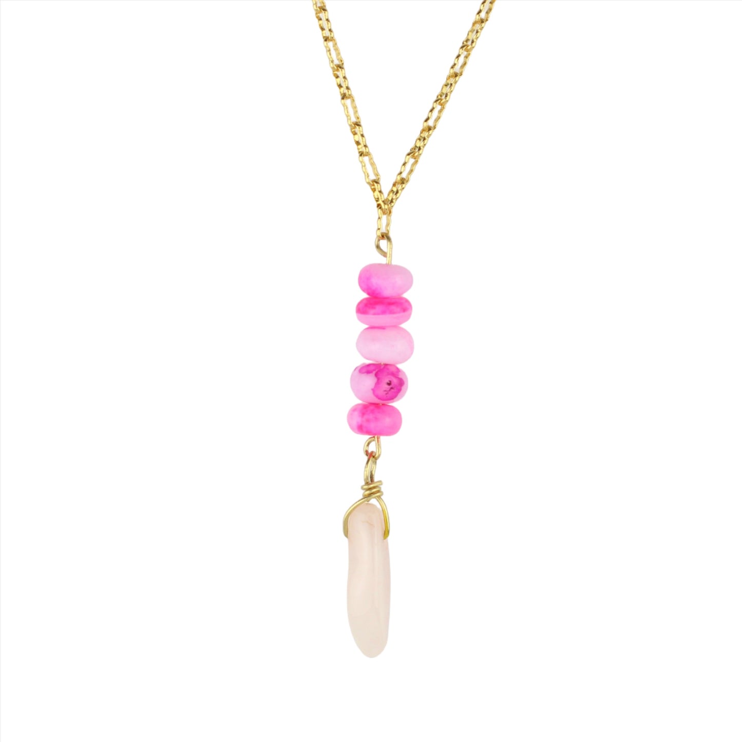 Pink Opal & Rose Quartz on a Gold Chain Necklace