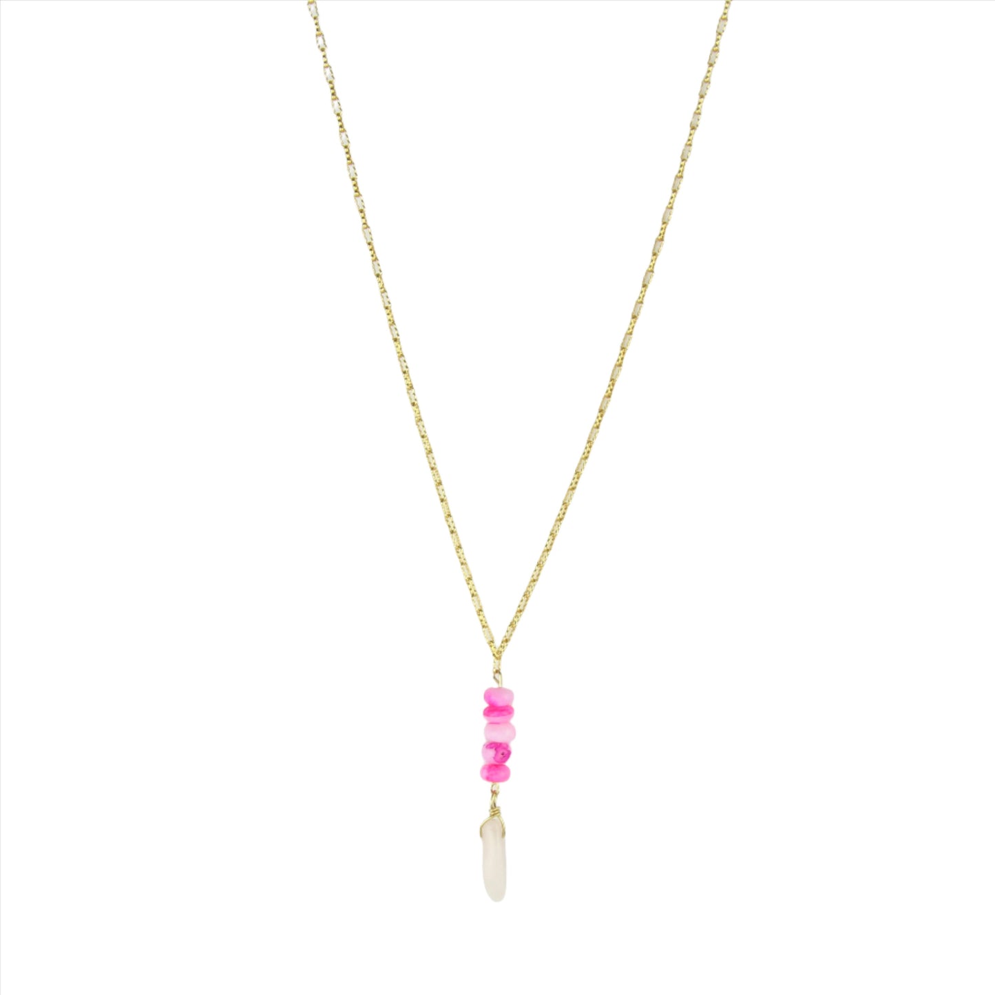 Pink Opal & Rose Quartz on a Gold Chain Necklace