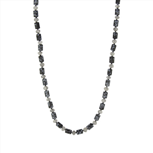 Snowflake Obsidian and Cloudy Quartz Necklace