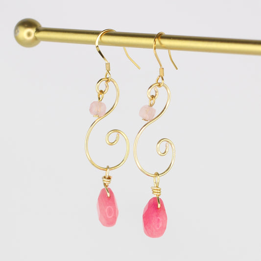 Pink Jade & Morganite Swirl Earrings