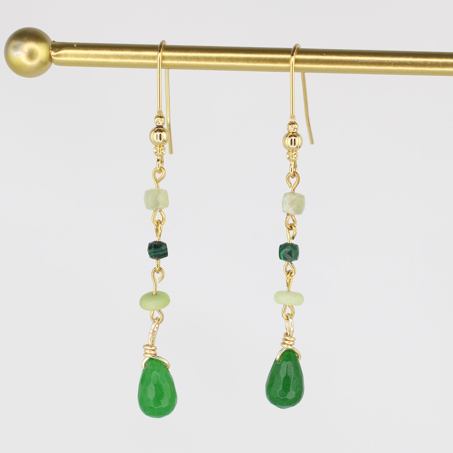 Jade, Morganite, Malachite, and Serpentinite Drop Earrings