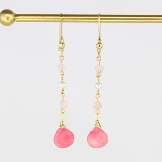 Pink Jade, Morganite, and South Sea Pearl Drop Earrings