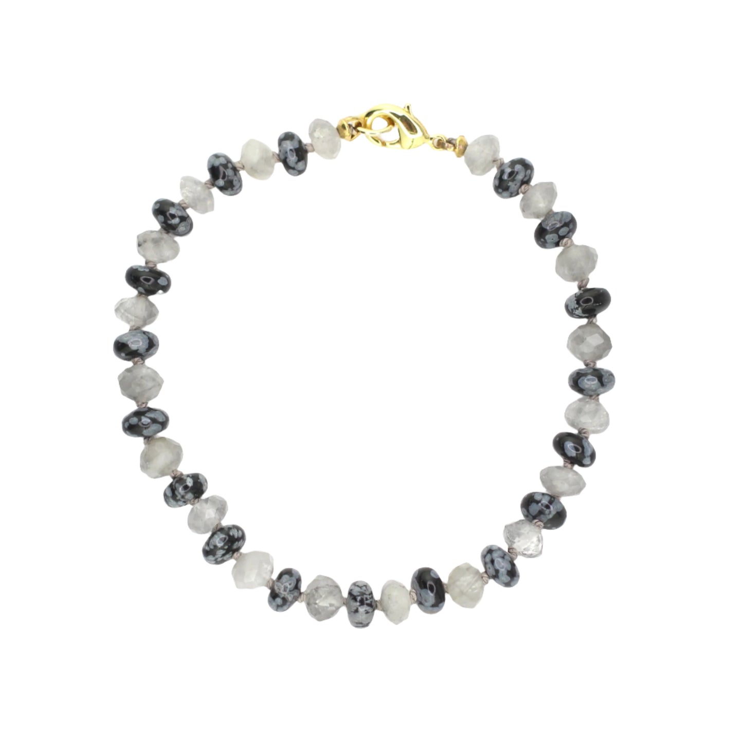 Snowflake Obsidian and Cloudy Quartz Bracelet