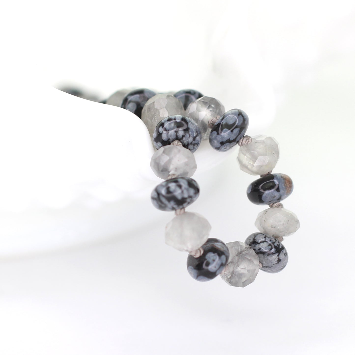 Snowflake Obsidian and Cloudy Quartz Bracelet