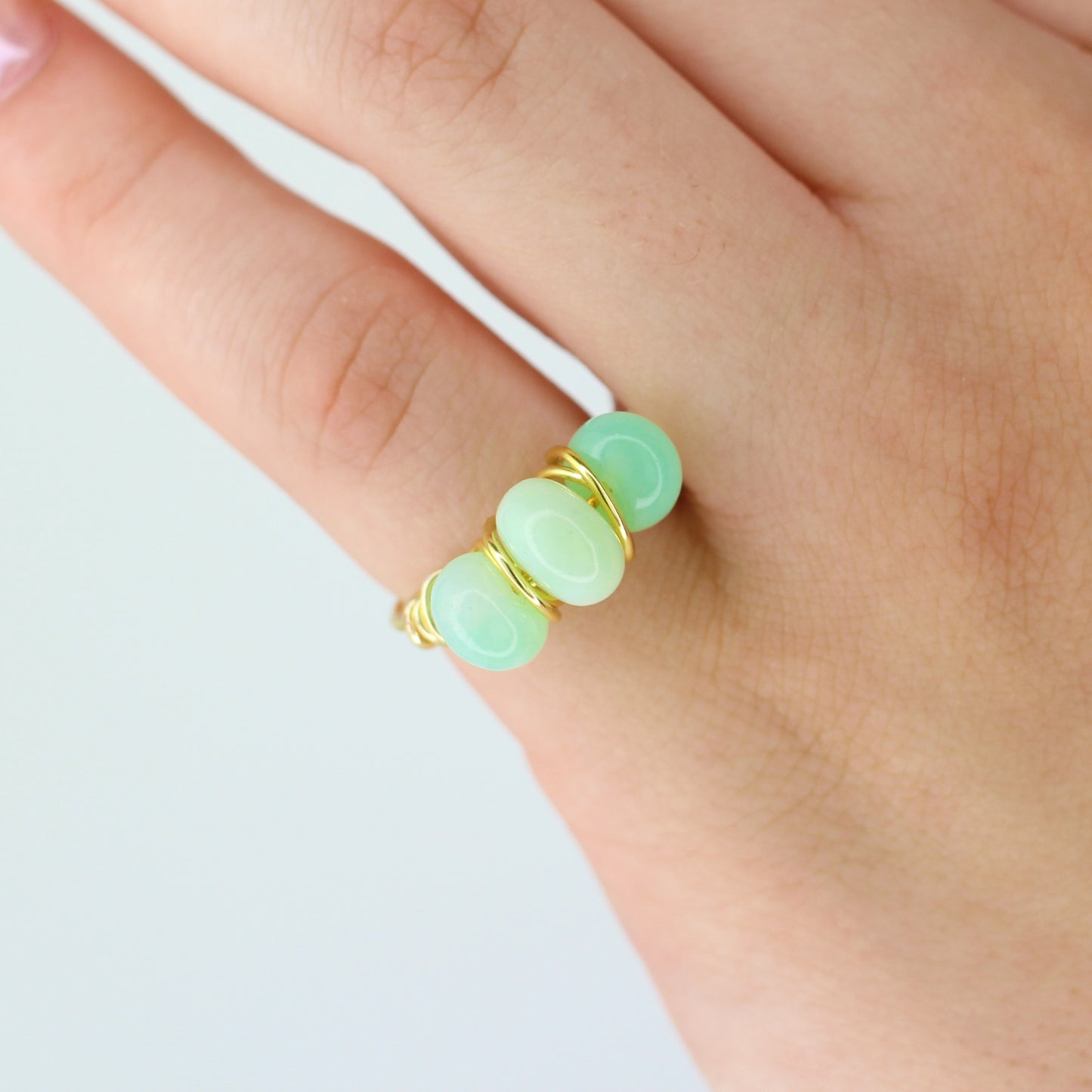 Green Opal Triple Stone Ring