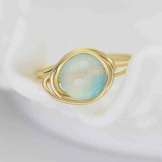 Blue Banded Agate Solitaire Ring