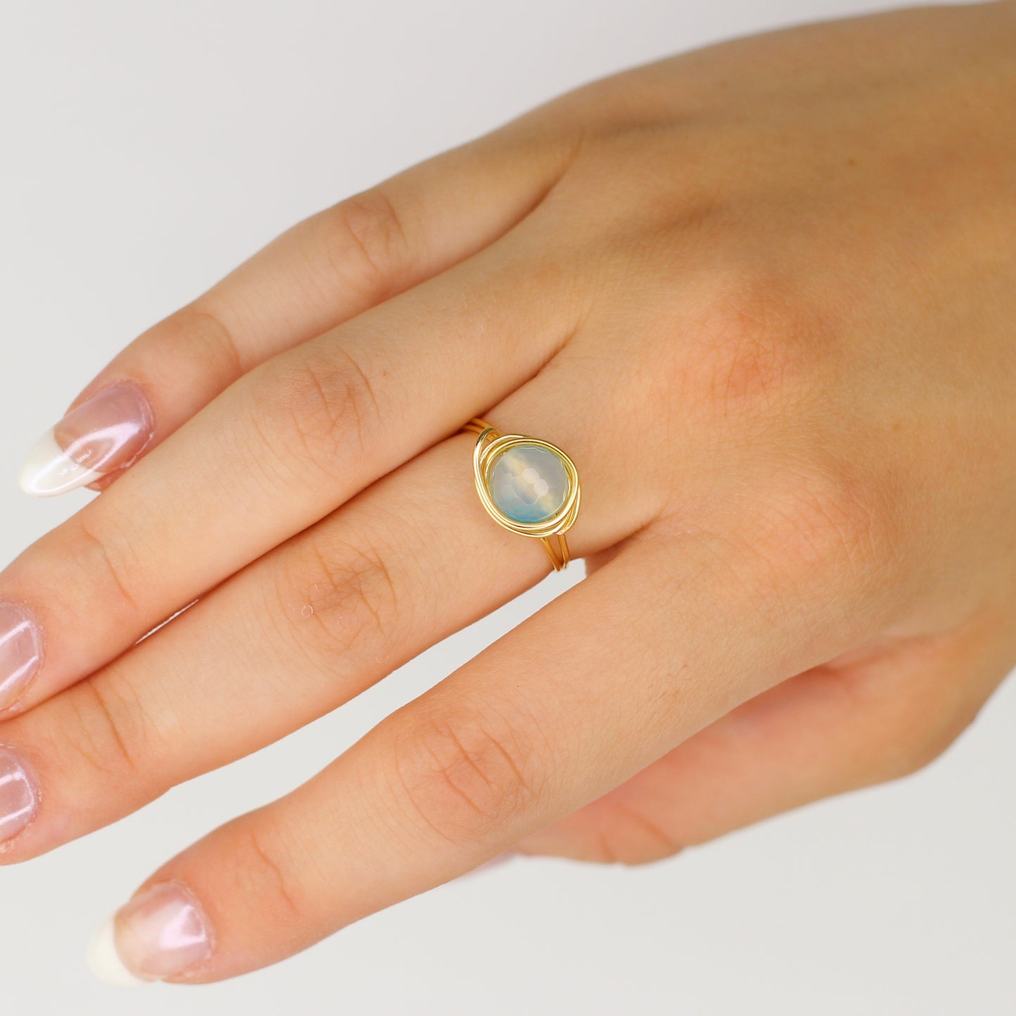 Blue Banded Agate Solitaire Ring