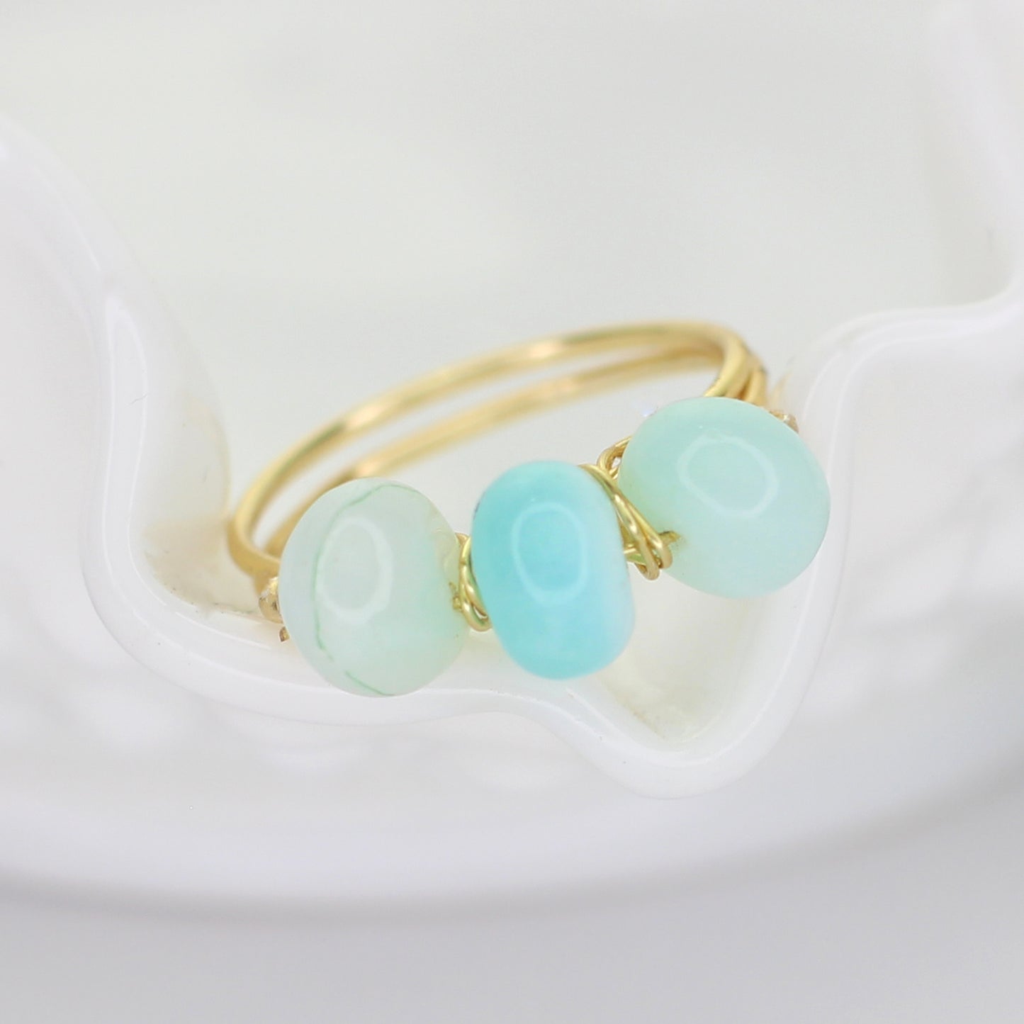 Blue Opal Triple Stone Ring