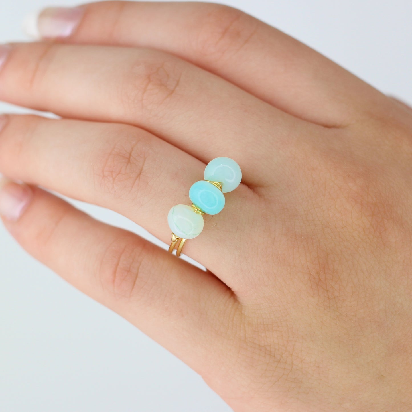 Blue Opal Triple Stone Ring