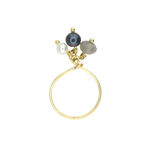 Triple Charm Ring - South Sea Pearl, Cloudy Quartz, & Freshwater Pearl