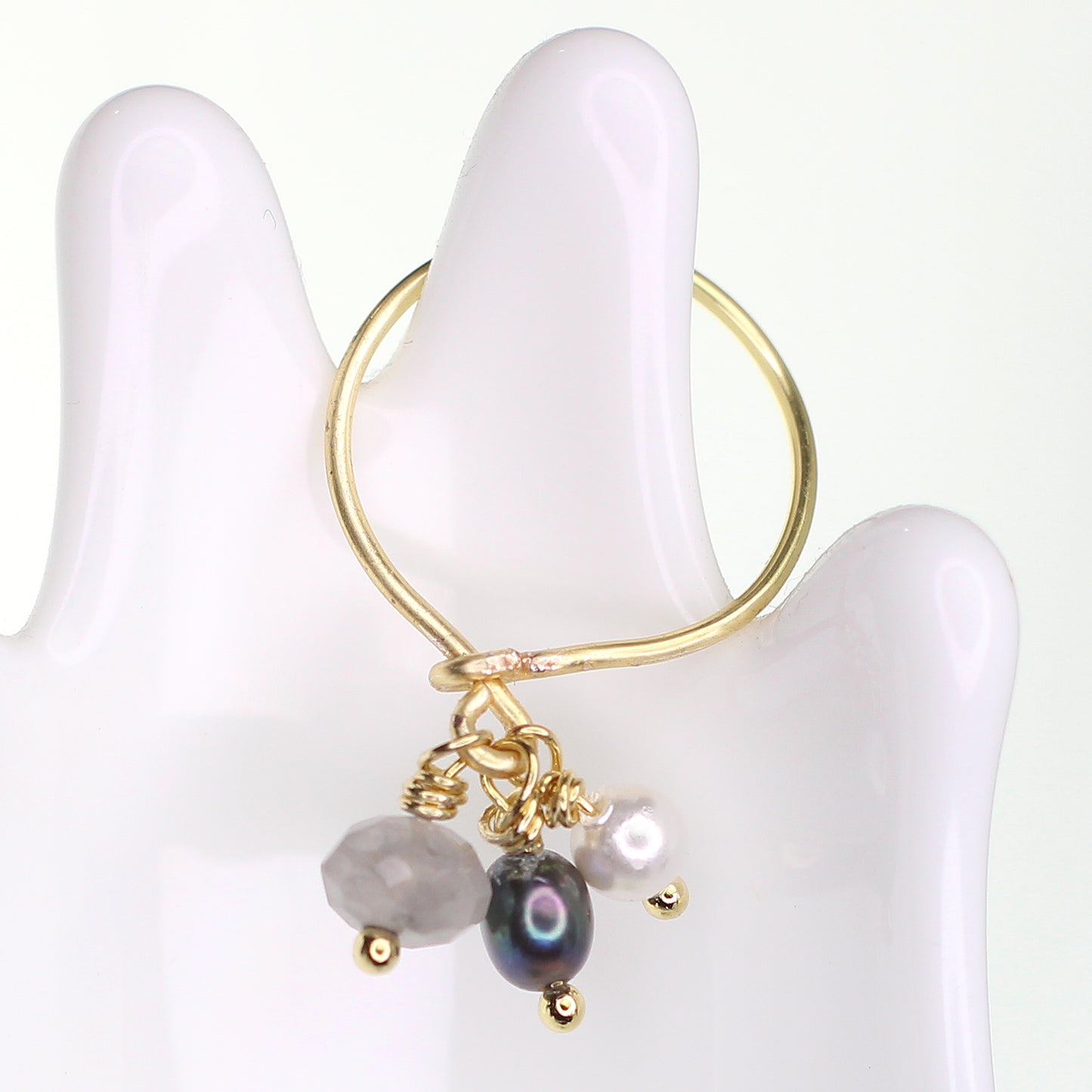 Triple Charm Ring - South Sea Pearl, Cloudy Quartz, & Freshwater Pearl