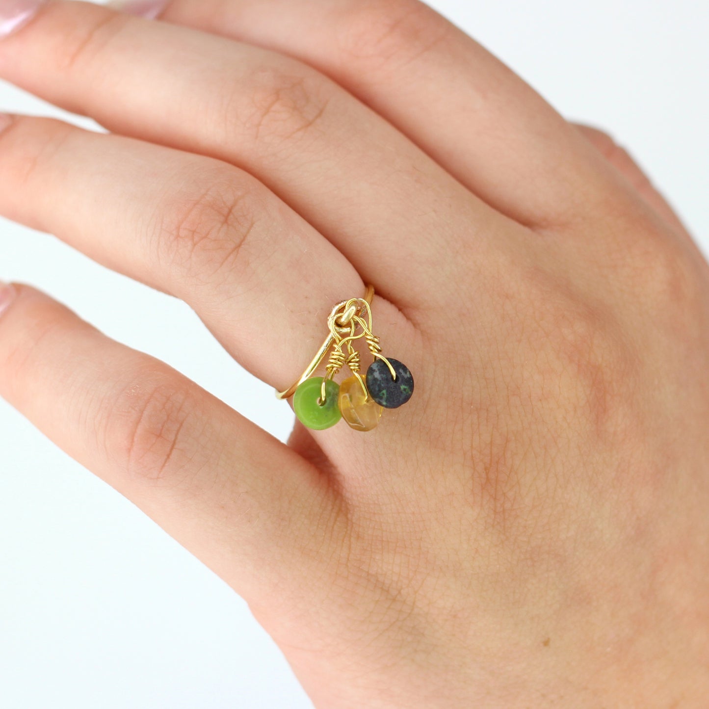 Serpentinite and Citrine Charm Ring