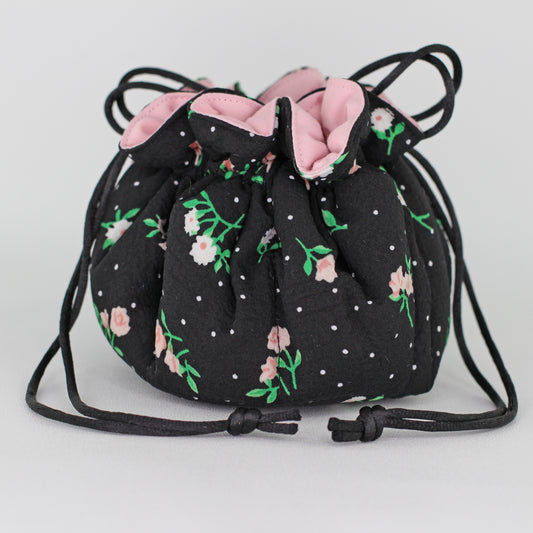 Travel Jewelry Pouch - Black Floral & Dots