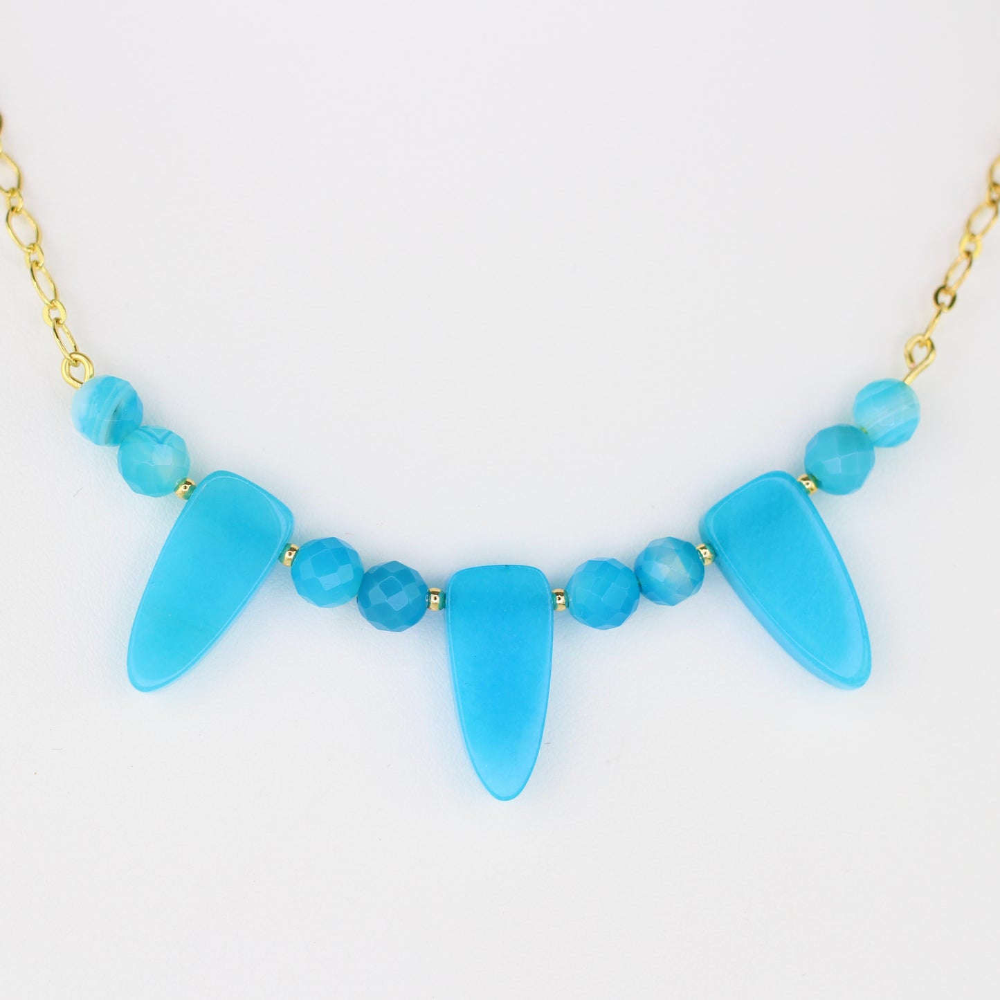 Blue Banded Agate & Blue Jade Chain Necklace