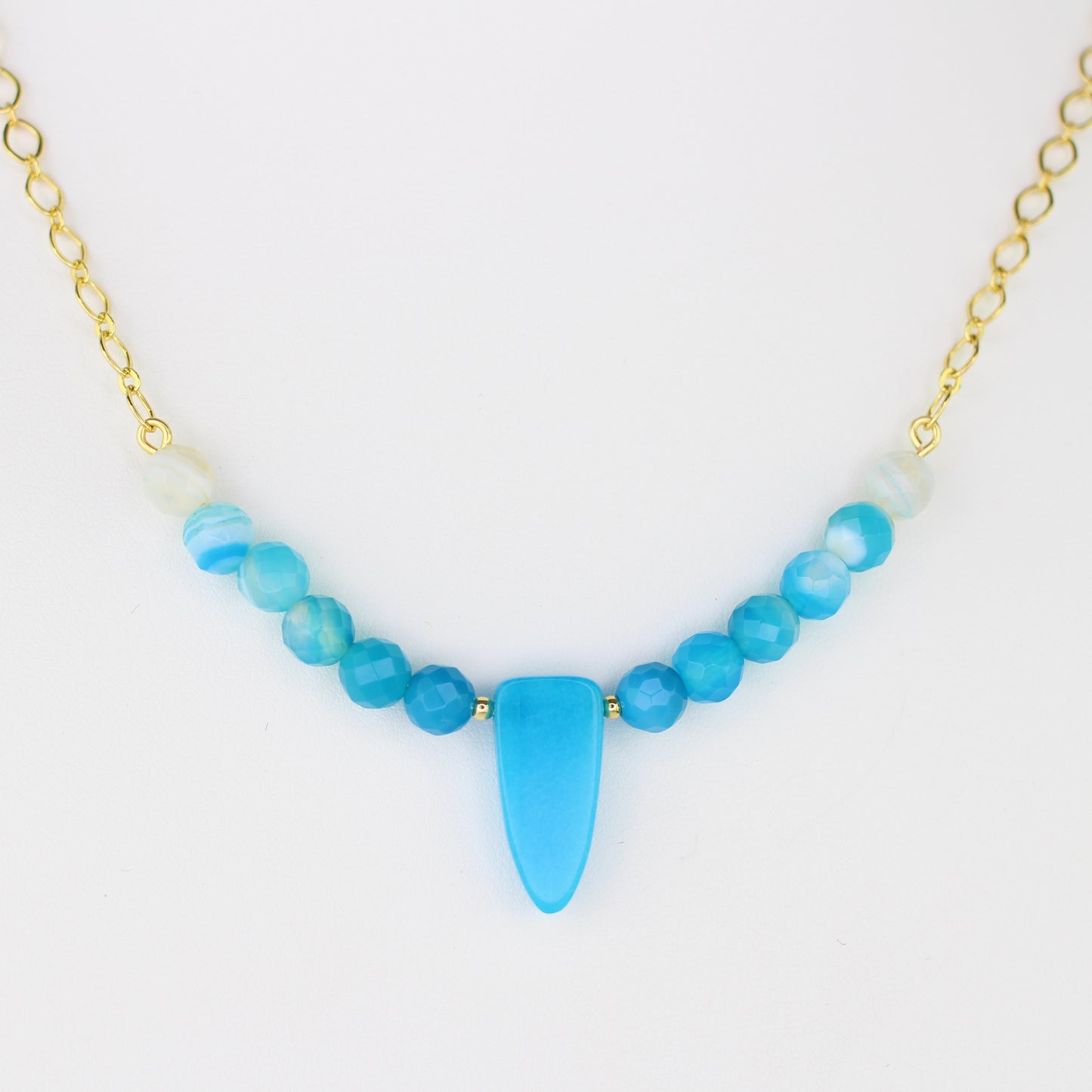 Blue Banded Agate & Blue Jade Chain Necklace