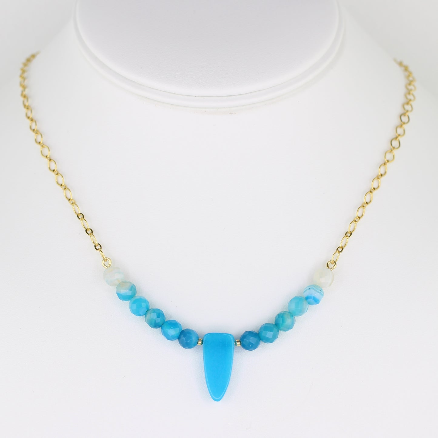 Blue Banded Agate & Blue Jade Chain Necklace