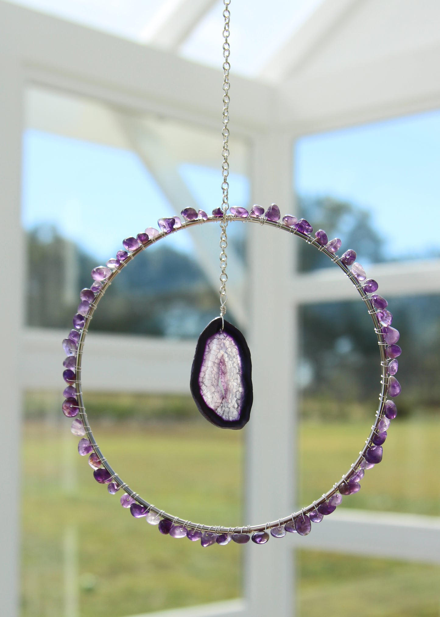 Amethyst & Agate Suncatcher - Silver