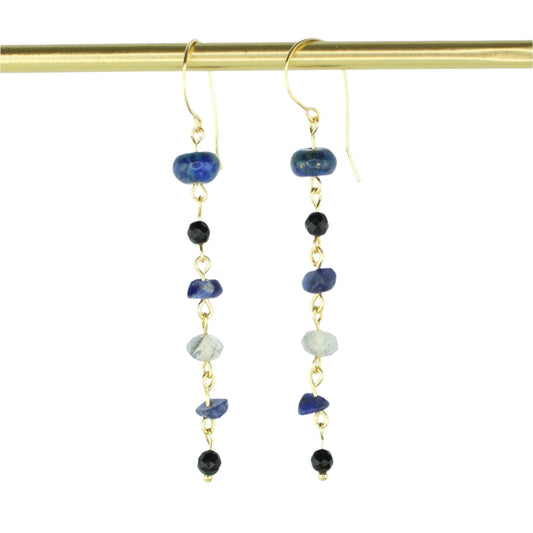 Lapis Lazuli, Onyx, Sodalite, & Cloudy Quartz Drop Earrings