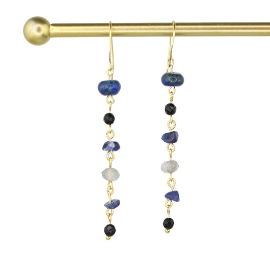 Lapis Lazuli, Onyx, Sodalite, & Cloudy Quartz Dangle Earrings
