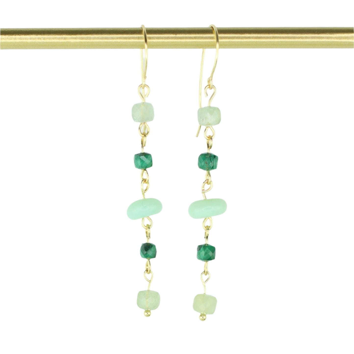 Morganite, Malachite, & Opal Drop Earrings