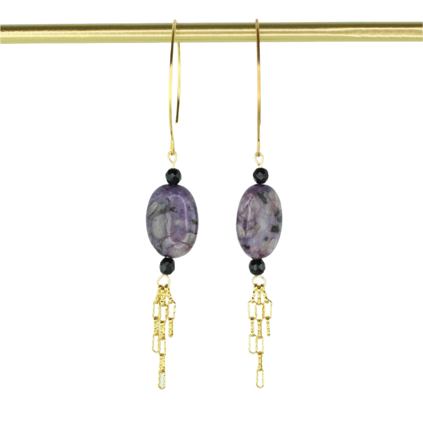 Purple Kiwi Quartz & Onyx Earrings