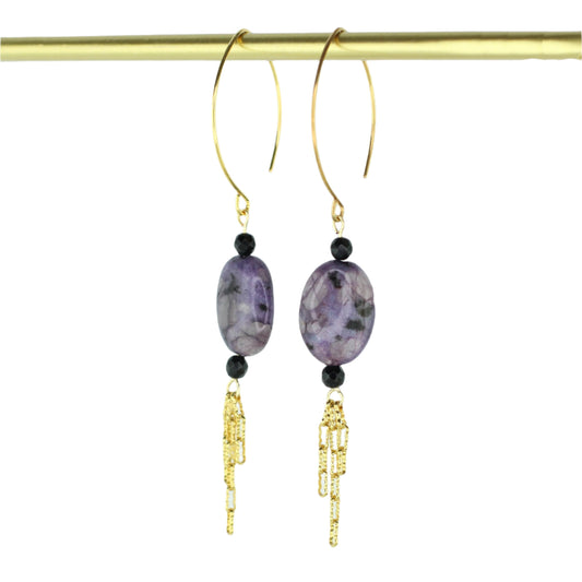 Purple Kiwi Quartz & Onyx Earrings