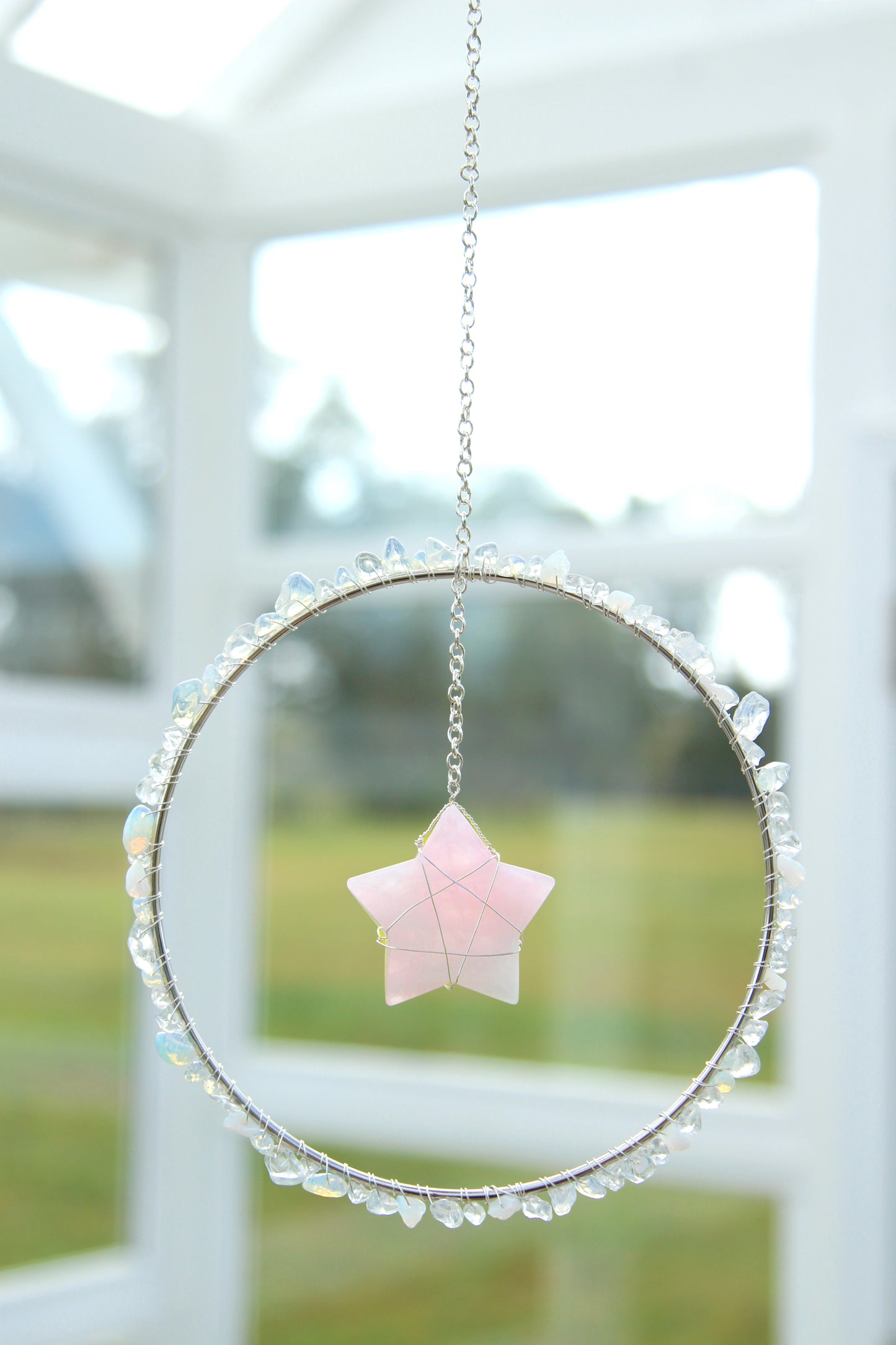 Opal & Rose Quartz Suncatcher - Silver