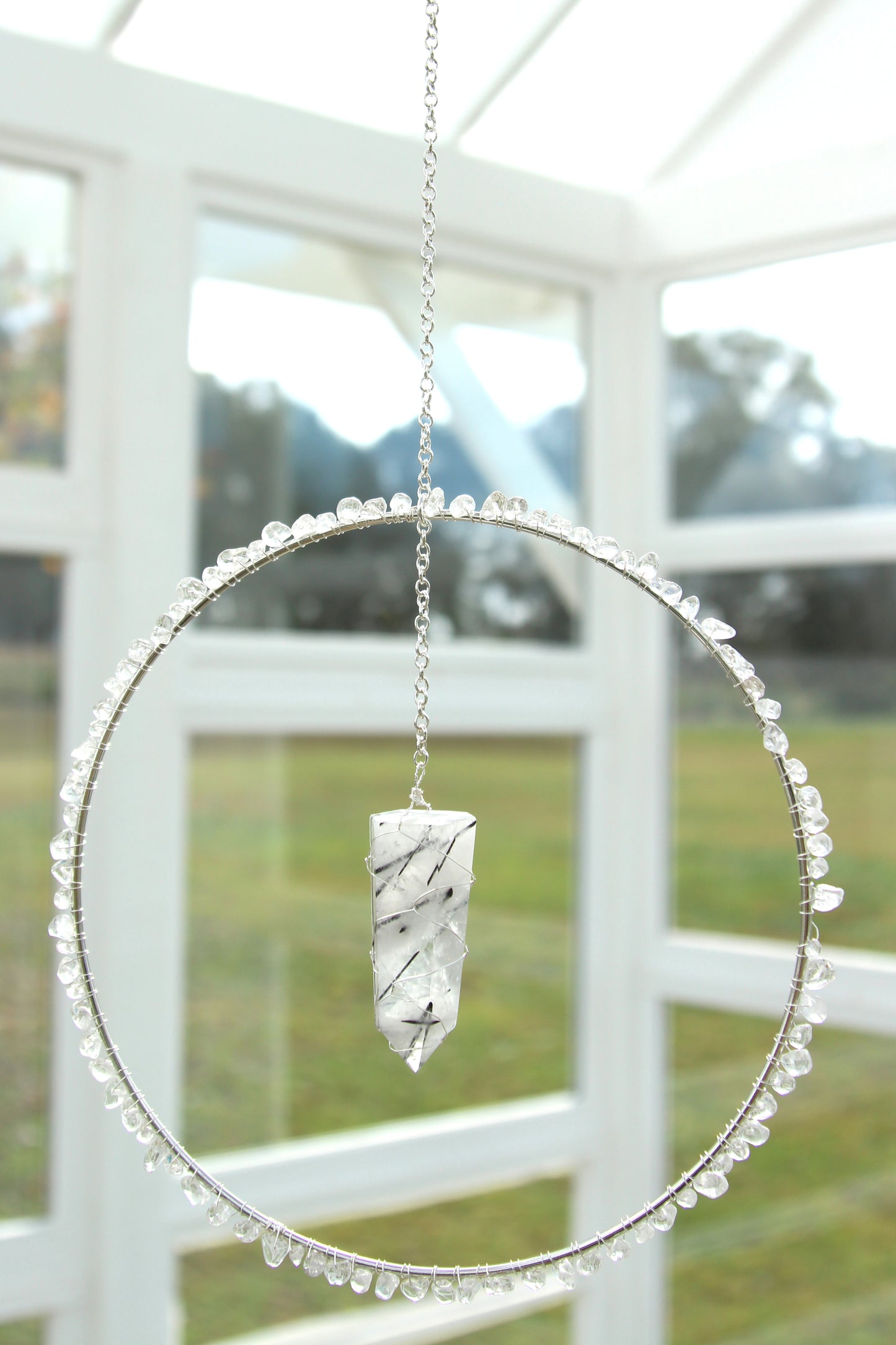 Clear Quartz Suncatcher - Silver