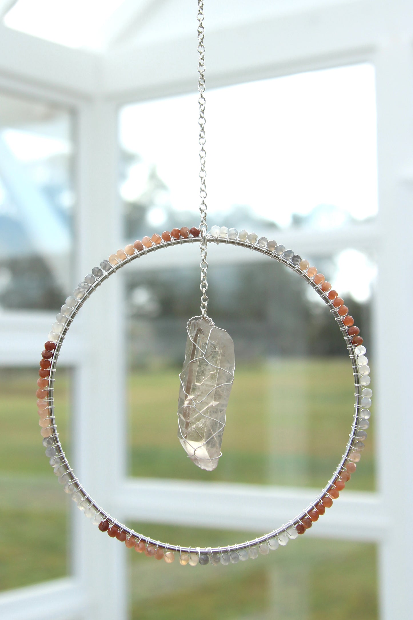 Moonstone & Smoky Quartz Suncatcher - Silver