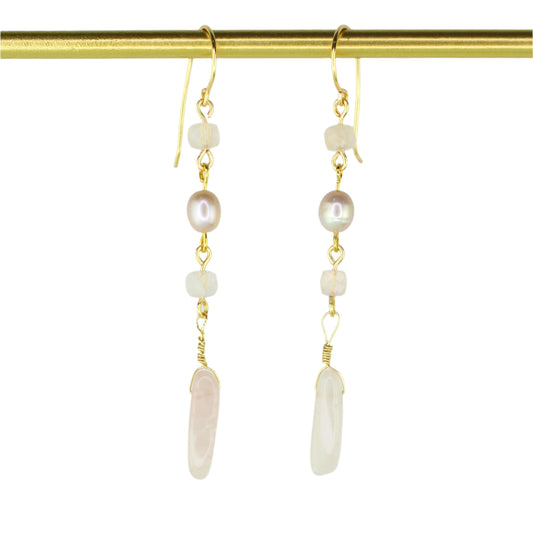 Rose Quartz, Pearl, & Morganite Earrings