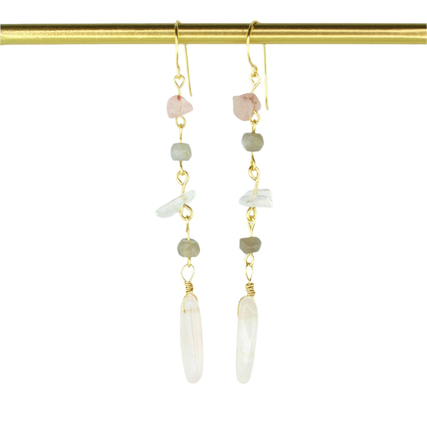 Rose Quartz, Clear Quartz, & Moonstone Earrings