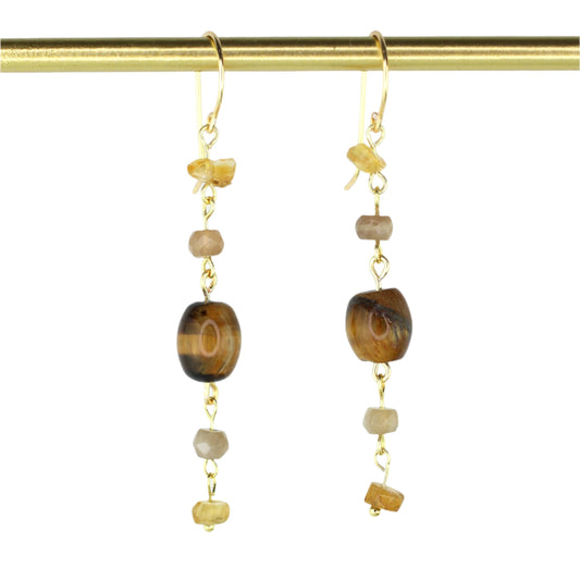 Tiger's Eye, Moonstone, & Citrine Earrings