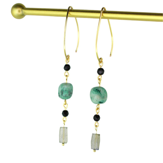 African Turquoise, Onyx, & Labradorite Earrings