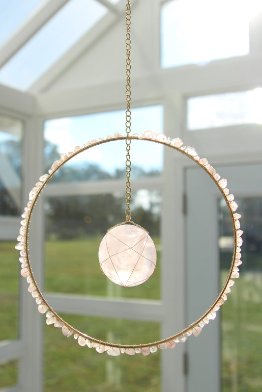 Rose Quartz Suncatcher - Gold